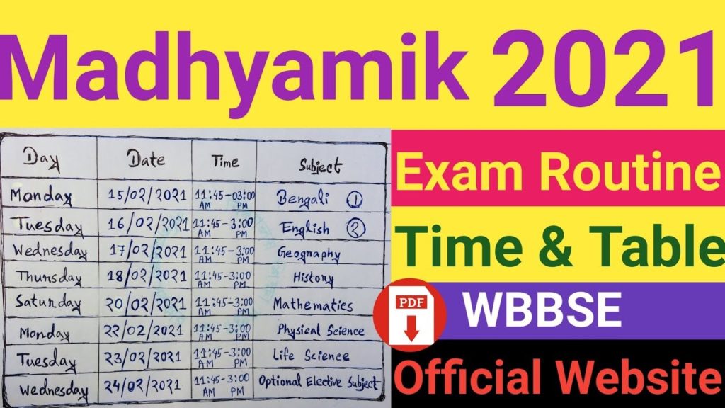WBCHSE Routine 2021 (New Syllabus) WB Higher Secondary Exam 12th Routine 2021
